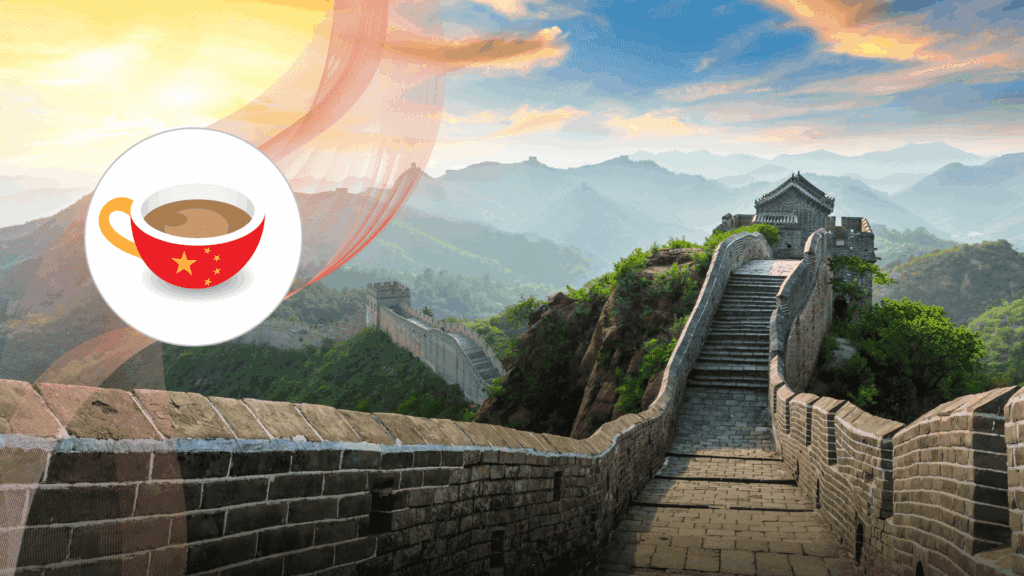 Chinese landscape showing the Great Wall of China and mountain in the background