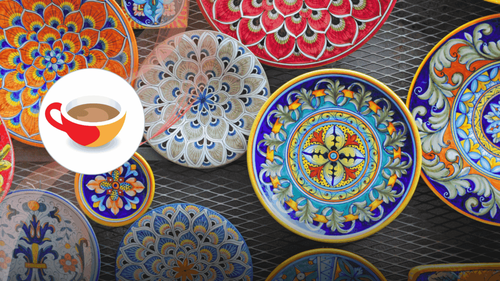 Spanish colourful ceramic plates placed side by sideSpanish colourful ceramic plates placed side by side