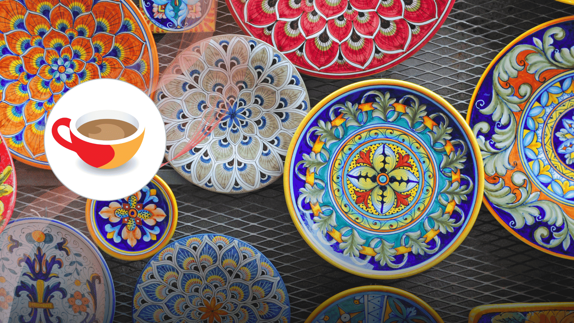 Spanish colourful ceramic plates placed side by sideSpanish colourful ceramic plates placed side by side