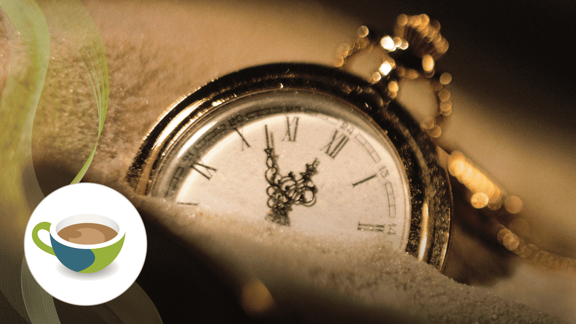 A close-up of a vintage pocket watch partially buried in sand, symbolising the passage of time.