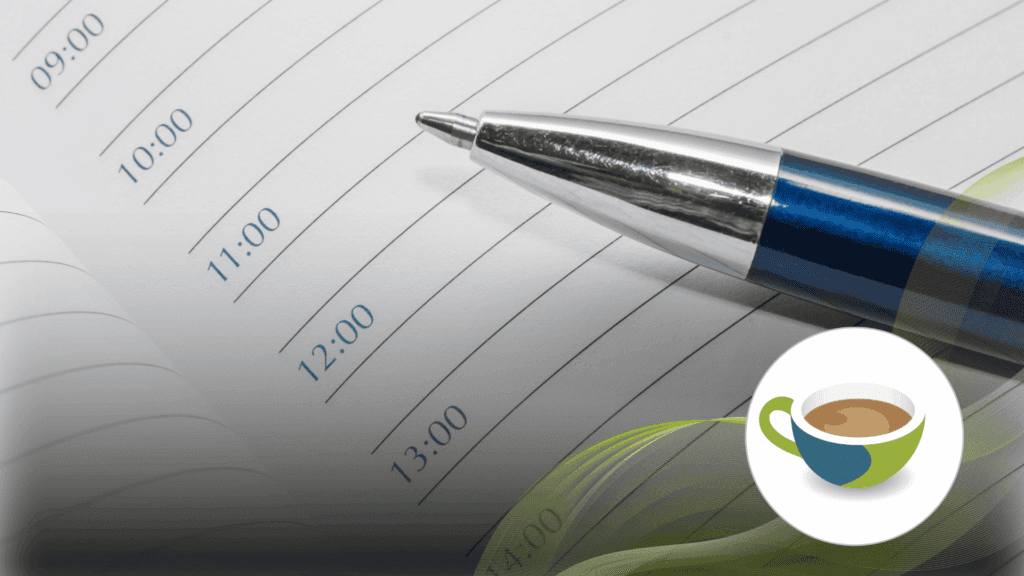 A close-up of a pen resting on a daily planner with hourly time slots, symbolising a structured language learning routine.
